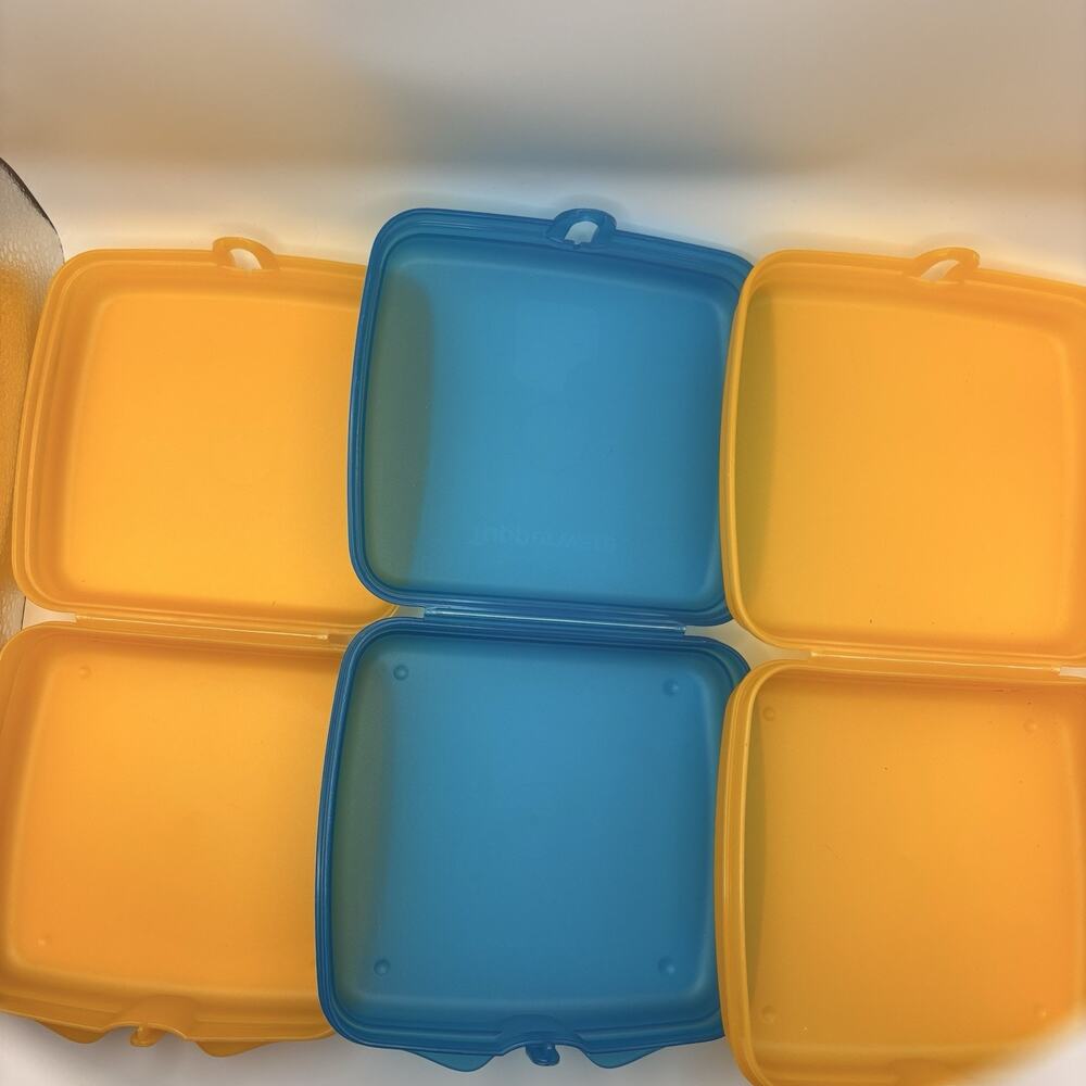 Vintage Tupperware Sandwich Boxes Yellow Blue Small Reusable Plastic Set of 3